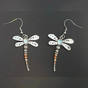 Hypoallergenic Silver & Rose Gold Tone Dragonfly Drop Hook Earrings NEW
